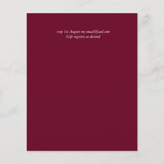 バジェットブルガンディーピーチフローラ結婚式招待状 (裏面)