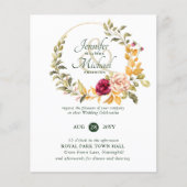 バジェットブルガンディーピーチフローラ結婚式招待状 (正面)