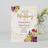 バジェットブルゴーニュと黄色のフローラ 箔招待状 (立ち正面)