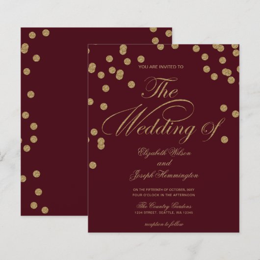 バジェットブルゴーニュグリッター紙吹雪招待状 (正面/裏面)