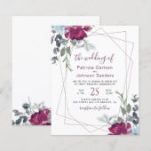 バジェットブルゴーニュシックフローラ結婚式招待状 (正面/裏面)