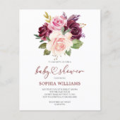 バジェットブルゴーニュフラワーズベビーシャワー招待状 (正面)
