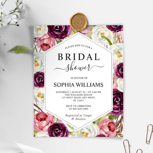 バジェットブルゴーニュフレームブライダルシャワー招待