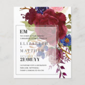 バジェットブルゴーニュブルーモダンフローラ結婚式の招待 (正面)