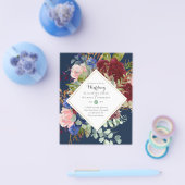 バジェットブルゴーニュ海軍フローラ結婚式招待状 チラシ (シングル)