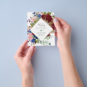 バジェットブルゴーニュ海軍フローラ結婚式招待状Fl チラシ (手)