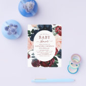 バジェットブルゴーニュ海軍ブルーフローラベビーシャワー チラシ (シングル)