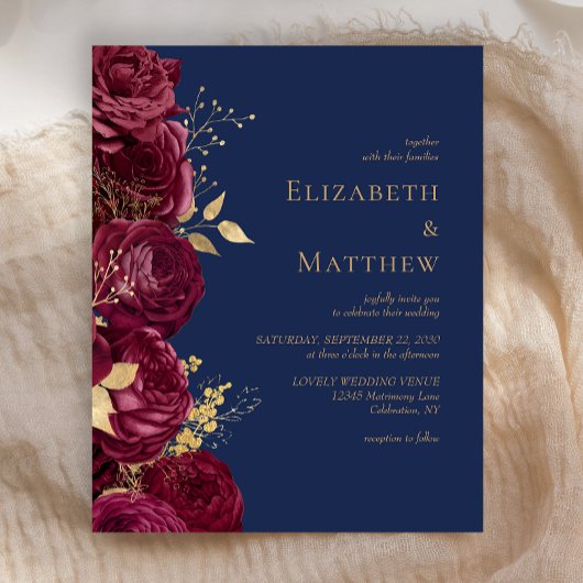 バジェットブルゴーニュ海軍ブルーフローラ結婚式の招待