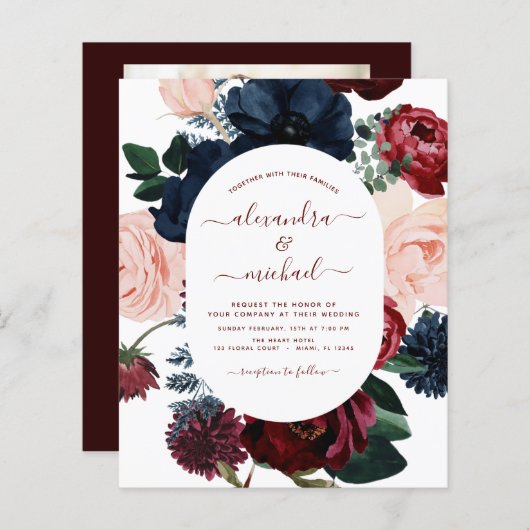 バジェットブルゴーニュ海軍ブルー写真フローラ結婚ズ (正面/裏面)