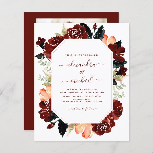 バジェットブルゴーニュ海軍ブルー写真フローラ結婚ズ (正面/裏面)