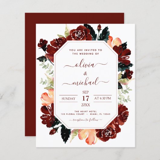 バジェットブルゴーニュ海軍ブルー結婚フローラエレガント (正面/裏面)