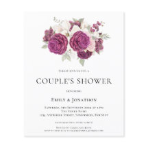 バジェットブルゴーニュ花模様カップルシャワー招待状