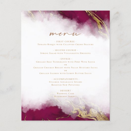 バジェットブルゴーニュ赤金ゴールド大理石結婚のメニュー (正面)