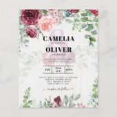 バジェットブルゴーニュ赤面ピンクフローラ結婚式の招待 (正面)