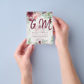 バジェットブルゴーニュ赤面ピンクフローラ結婚式の招待 チラシ (手)