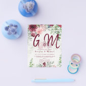 バジェットブルゴーニュ赤面ピンクフローラ結婚式の招待 チラシ (シングル)