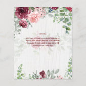 バジェットブルゴーニュ赤面ピンクフローラ結婚式の招待 チラシ (裏面)