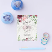 バジェットブルゴーニュ赤面ピンクフローラ結婚式の招待 チラシ (シングル)