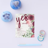 バジェットブルゴーニュ赤面ピンクフローラ結婚式の招待 チラシ (シングル)