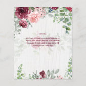 バジェットブルゴーニュ赤面ピンクフローラ結婚式の招待 チラシ (裏面)