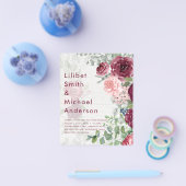 バジェットブルゴーニュ赤面ピンクフローラ結婚式の招待 チラシ (シングル)