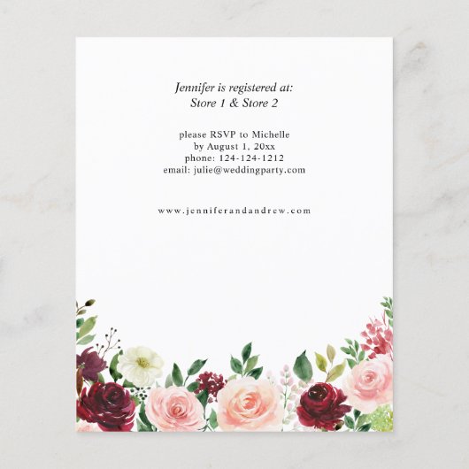 バジェットブルゴーニュ赤面ピンク4フローラブライダルシャワー (裏面)