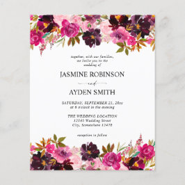 バジェットブルゴーニュ赤面ピンク&パープルフローラ結婚ズ チラシ