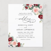 バジェットブルゴーニュ赤面フローラ結婚式招待状 (正面)