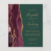 バジェットブルゴーニュ金ゴールドアゲートグリーンウェディング招待 (正面)