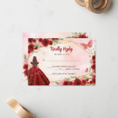 バジェットブルゴーニュ金ゴールドグリッターフローラプリンセスRSVP ノートカード (正面/裏面インサイチュ)