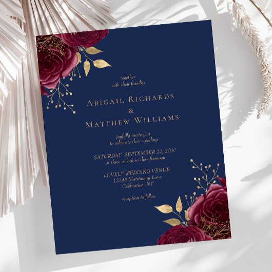 バジェットブルゴーニュ金ゴールドフローラネイビーブルー結婚ズ