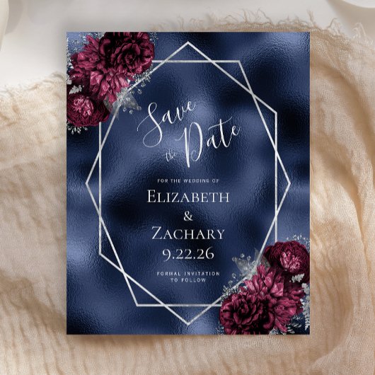 バジェットブルゴーニュ銀フローラネイビー日付を保存