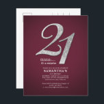 バジェットブルゴーニュ21stバースデーシルバーグリッターパーティー<br><div class="desc">バーガンモダンディの背景にパーティーの詳細と人気があるフォントを使って独自のバーガン21歳のバースデーサプライズを作りクリック出す「パーソナライズ」ボタン</div>