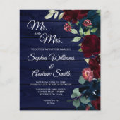 バジェットブルゴーニュ&ネイビーウッド結婚式招待状 (正面)