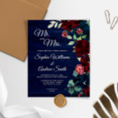 バジェットブルゴーニュ&ネイビーウッド結婚式招待状