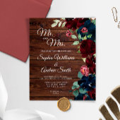 バジェットブルゴーニュ&ネイビーブルーフラワーズウッド結婚ズ