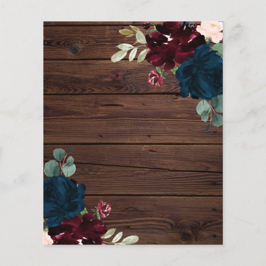 バジェットブルゴーニュ&ネイビーブルーフラワーズウッド結婚ズ (裏面)