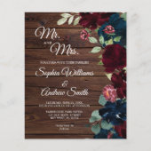 バジェットブルゴーニュ&ネイビーブルーフラワーズウッド結婚ズ (正面)