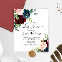 バジェットブルゴーニュ&ネイビーベイビーシャワー招待状