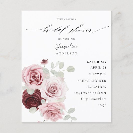 バジェットブルゴーニュ&ピンクエレフローラブライダルシャワー チラシ (正面)