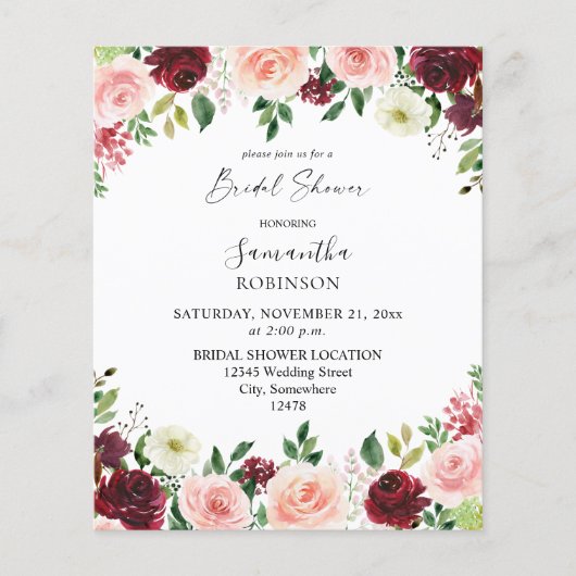 バジェットブルゴーニュ&ピンク4フローラブライダルシャワー2 チラシ (正面)