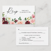 バジェットブルゴーニュ&ピンク4フローラ2SM食事RSVP エンクロージャーカード (正面/裏面)