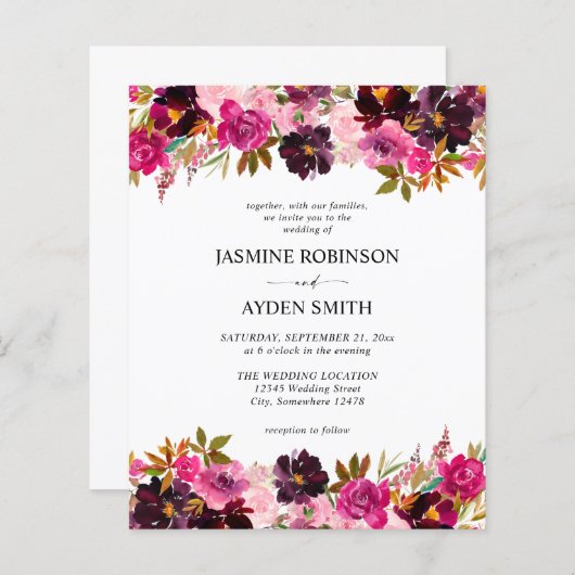 バジェットブルゴーニュ、ピンク&パープルフローラ結婚ズ (正面/裏面)