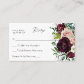 バジェットブルゴーニュ&赤面フローラ3SMいいえ食事RSVP エンクロージャーカード (正面)