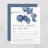 バジェットブルーウォーターの色の葉の結婚式RSVP (正面/裏面)