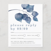 バジェットブルーウォーターの色の葉の結婚式RSVP (正面)