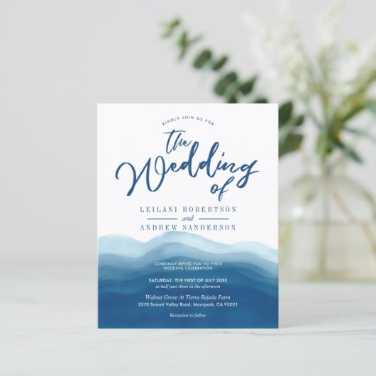 バジェットブルーウォーターカラーウェーブ結婚式招待状 (スタンド正面)