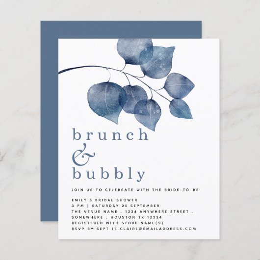 バジェットブルーウォーターカラーリーフブライダルシャワー (正面/裏面)