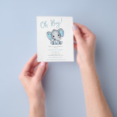 バジェットブルーエレファント男の赤ちゃんシャワー招待状 チラシ (手)