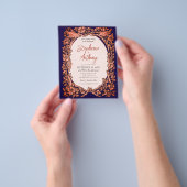 バジェットブルーカッパーワイルドフラワー結婚式招待状 チラシ (手)